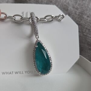 BP Silver and Green Necklace with Teardrop Pendant